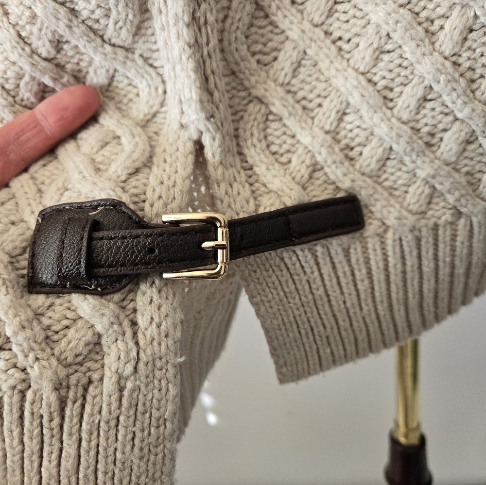 CLICHÉ COUTURE Shawl Neck Cream Cable Knit Sleeveless Wool Sweater Size Large - Picture 6 of 12